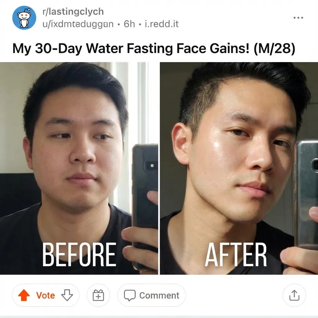 Face gains from 30 days water fasting. Jawline finally showing!