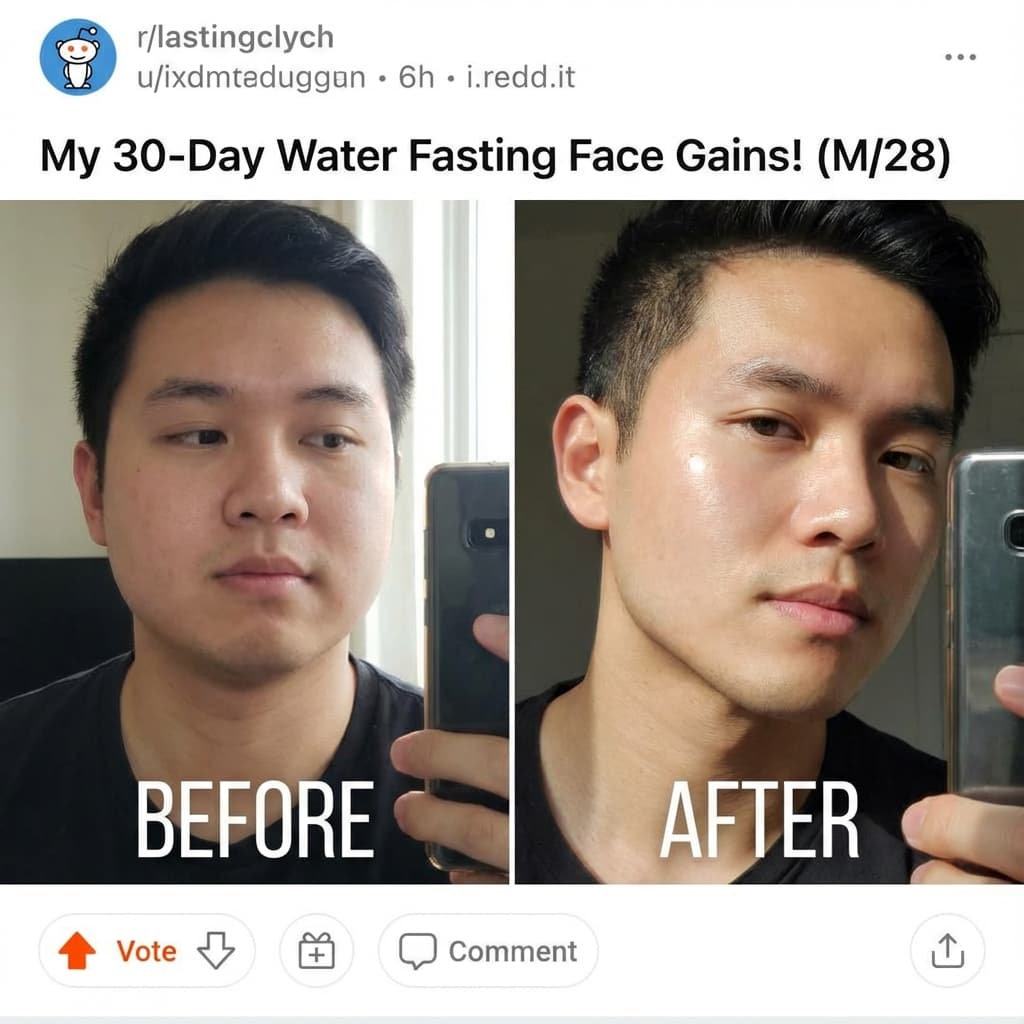 Face gains from 30 days water fasting. Jawline finally showing!